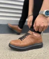 JY151 Boost Bağcıklı Cilt Erkek Günlük Sneaker Ayakkabı CST - Taba