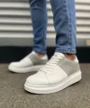 JY151 Boost Bağcıklı Cilt Süet Erkek Günlük Sneaker Ayakkabı CSBT - Beyaz/Gri