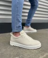 JY152 Cool Bağcıklı Keten Erkek Günlük Spor Klasik Ayakkabı KBT - Beyaz