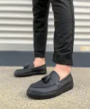JY153 Bloom Bağcıksız Püsküllü Cilt Erkek Günlük Spor Klasik Ayakkabı CST - Siyah