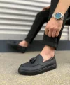 JY153 Bloom Bağcıksız Püsküllü Cilt Erkek Günlük Spor Klasik Ayakkabı CST - Siyah