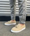 JY153 Bloom Bağcıksız Püsküllü Süet Erkek Günlük Spor Klasik Ayakkabı SBT - Krem