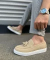 JY153 Bloom Bağcıksız Püsküllü Süet Erkek Günlük Spor Klasik Ayakkabı SBT - Krem