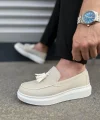JY154 Blaze Bağcıksız Püsküllü Keten Erkek Günlük Spor Klasik Ayakkabı KBT - Beyaz