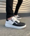 JY155 Warrior Bağcıklı ve Fermuarlı Cilt Erkek Günlük Sneaker Ayakkabı CBT - Beyaz/Siyah