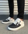 JY155 Warrior Bağcıklı ve Fermuarlı Cilt Erkek Günlük Sneaker Ayakkabı CBT - Beyaz/Siyah