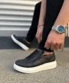 JY155 Warrior Bağcıklı ve Fermuarlı Cilt Erkek Günlük Sneaker Ayakkabı CBT - Siyah