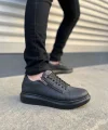 JY155 Warrior Bağcıklı ve Fermuarlı Cilt Erkek Günlük Sneaker Ayakkabı CST - Siyah