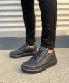JY155 Warrior Bağcıklı ve Fermuarlı Cilt Erkek Günlük Sneaker Ayakkabı CST - Siyah