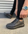 JY155 Warrior Bağcıklı ve Fermuarlı Cilt Erkek Günlük Sneaker Ayakkabı CST - Siyah