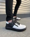 JY155 Warrior Bağcıklı ve Fermuarlı Cilt Erkek Günlük Sneaker Ayakkabı CST - Siyah/Beyaz