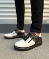 JY155 Warrior Bağcıklı ve Fermuarlı Cilt Erkek Günlük Sneaker Ayakkabı CST - Siyah/Beyaz