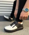 JY155 Warrior Bağcıklı ve Fermuarlı Cilt Erkek Günlük Sneaker Ayakkabı CST - Siyah/Beyaz