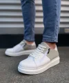 JY155 Warrior Bağcıklı ve Fermuarlı Cilt Süet Erkek Günlük Sneaker Ayakkabı CSBT - Beyaz/Gri