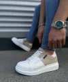 JY155 Warrior Bağcıklı ve Fermuarlı Cilt Süet Erkek Günlük Sneaker Ayakkabı CSBT - Beyaz/Krem