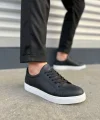 JY165 Elite Bağcıklı Cilt Erkek Günlük Sneaker Ayakkabı CBT - Siyah