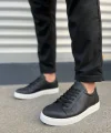 JY165 Elite Bağcıklı Cilt Erkek Günlük Sneaker Ayakkabı CBT - Siyah