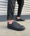 JY165 Elite Bağcıklı Cilt Erkek Günlük Sneaker Ayakkabı CST - Siyah