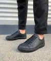 JY165 Elite Bağcıklı Cilt Erkek Günlük Sneaker Ayakkabı CST - Siyah