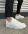 JY166 Prestige Bağcıklı Cilt Kapitone Desenli Erkek Günlük Sneaker Ayakkabı CBT - Beyaz