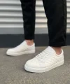 JY166 Prestige Bağcıklı Cilt Kapitone Desenli Erkek Günlük Sneaker Ayakkabı CBT - Beyaz