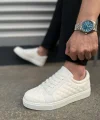 JY166 Prestige Bağcıklı Cilt Kapitone Desenli Erkek Günlük Sneaker Ayakkabı CBT - Beyaz