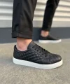 JY166 Prestige Bağcıklı Cilt Kapitone Desenli Erkek Günlük Sneaker Ayakkabı CBT - Siyah