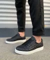 JY166 Prestige Bağcıklı Cilt Kapitone Desenli Erkek Günlük Sneaker Ayakkabı CBT - Siyah