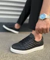 JY166 Prestige Bağcıklı Cilt Kapitone Desenli Erkek Günlük Sneaker Ayakkabı CBT - Siyah