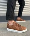 JY166 Prestige Bağcıklı Cilt Kapitone Desenli Erkek Günlük Sneaker Ayakkabı CBT - Taba