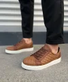 JY166 Prestige Bağcıklı Cilt Kapitone Desenli Erkek Günlük Sneaker Ayakkabı CBT - Taba