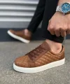 JY166 Prestige Bağcıklı Cilt Kapitone Desenli Erkek Günlük Sneaker Ayakkabı CBT - Taba