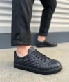 JY166 Prestige Bağcıklı Cilt Kapitone Desenli Erkek Günlük Sneaker Ayakkabı CST - Siyah