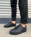 JY166 Prestige Bağcıklı Cilt Kapitone Desenli Erkek Günlük Sneaker Ayakkabı CST - Siyah