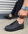 JY166 Prestige Bağcıklı Cilt Kapitone Desenli Erkek Günlük Sneaker Ayakkabı CST - Siyah