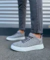 JY204 Flex Bağcıklı Keten Kumaş Erkek Günlük Sneaker Ayakkabı KBT - Gri