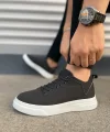 JY204 Flex Bağcıklı Keten Kumaş Erkek Günlük Sneaker Ayakkabı KBT - Siyah