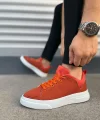 JY204 Flex Bağcıklı Keten Kumaş Erkek Günlük Sneaker Ayakkabı KBT - Turuncu