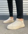 JY204 Flex Bağcıklı Keten Kumaş Erkek Günlük Sneaker Ayakkabı KKT - Krem