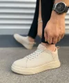 JY204 Flex Bağcıklı Keten Kumaş Erkek Günlük Sneaker Ayakkabı KKT - Krem