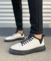 JY204 Flex Bağcıklı Keten Kumaş Erkek Günlük Sneaker Ayakkabı KST - Beyaz/Siyah