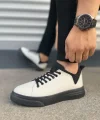 JY204 Flex Bağcıklı Keten Kumaş Erkek Günlük Sneaker Ayakkabı KST - Beyaz/Siyah