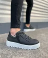 JY502 Bold Bağcıklı Cilt Erkek Günlük Sneaker Ayakkabı CBT - Siyah