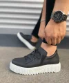 JY502 Bold Bağcıklı Cilt Erkek Günlük Sneaker Ayakkabı CBT - Siyah