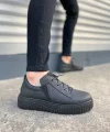 JY502 Bold Bağcıklı Cilt Erkek Günlük Sneaker Ayakkabı CST - Siyah