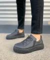 JY502 Bold Bağcıklı Cilt Erkek Günlük Sneaker Ayakkabı CST - Siyah
