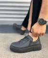 JY502 Bold Bağcıklı Cilt Erkek Günlük Sneaker Ayakkabı CST - Siyah
