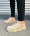 JY502 Bold Bağcıklı Süet Erkek Günlük Sneaker Ayakkabı SKT - Krem