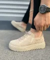 JY502 Bold Bağcıklı Süet Erkek Günlük Sneaker Ayakkabı SKT - Krem