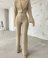 Kadın anşet Yaka Ispanyol Kol çizgi Detay Kısa Ceket Ve Yüksek Bel Ispanyol Paça Pantolon Ikili Takım
